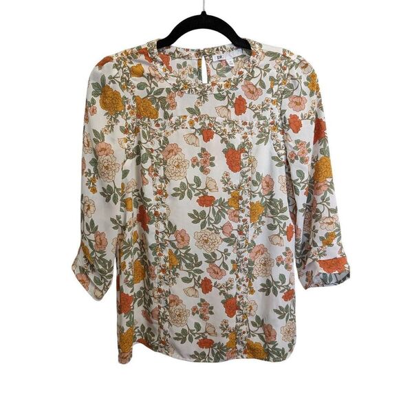 DR2 Floral Blouse Round Neck 3/4 Sleeves Women's Size XS - Picture 1 of 5